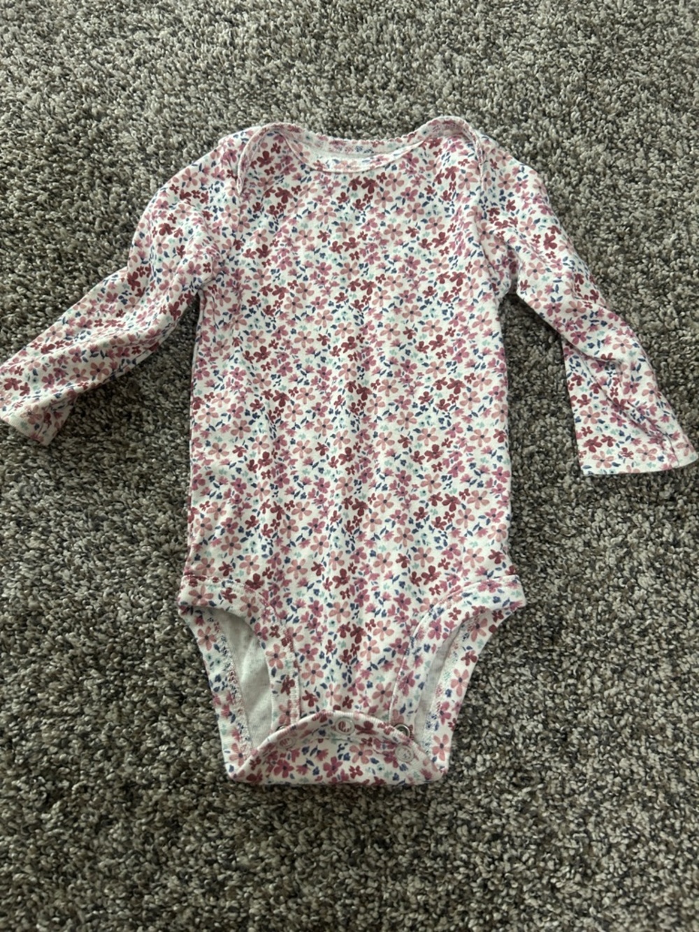 Carter's Long-Sleeve Floral One-Piece in White and Pink